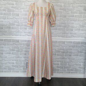 Vintage 70s Handmade Maxi Dress Floral Prairie Cottage Core *see measurements